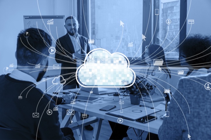 Azure Cloud Migration & Hybrid Architecture | Qrestik Technologies Enterprise team with a glowing cloud and connected network icons representing Azure migration and hybrid cloud architecture